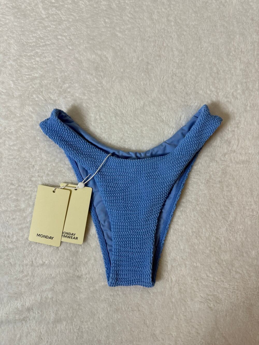 Monday Swimwear Byron Bottom Azure Crinkle Blue High Cut Bikini Bottom S NWT